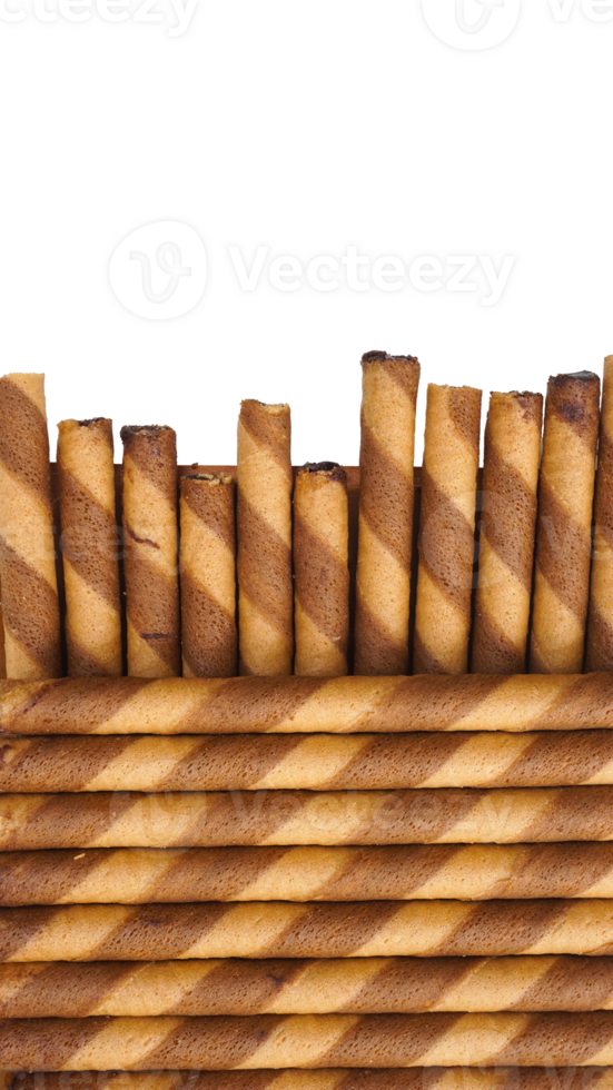Classic chocolate wafer rolls with a delicate crunch isolated on transparent background png