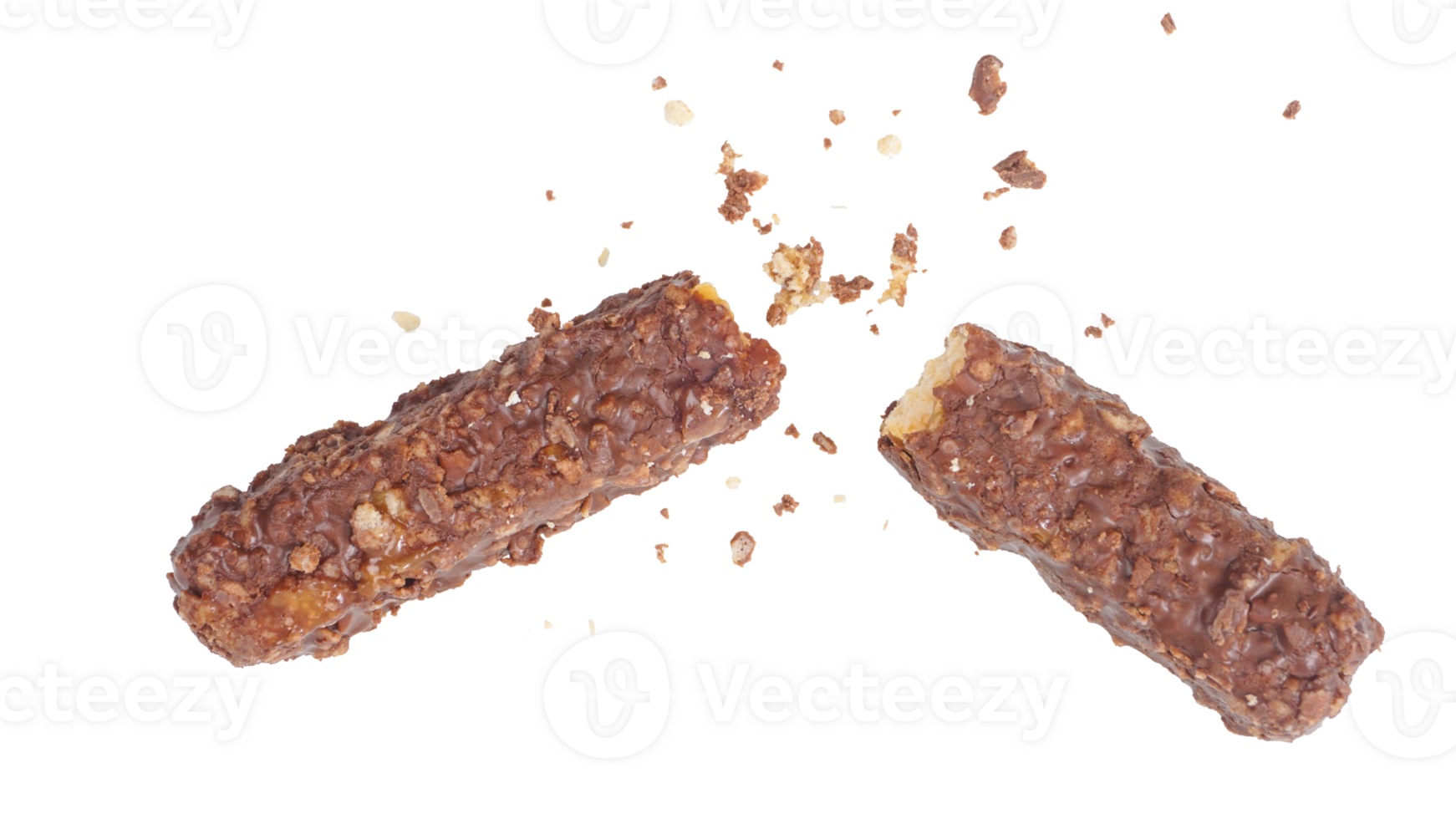 Chocolate coated crispy wafer bars with caramel and puffed rice isolated on transparent background png