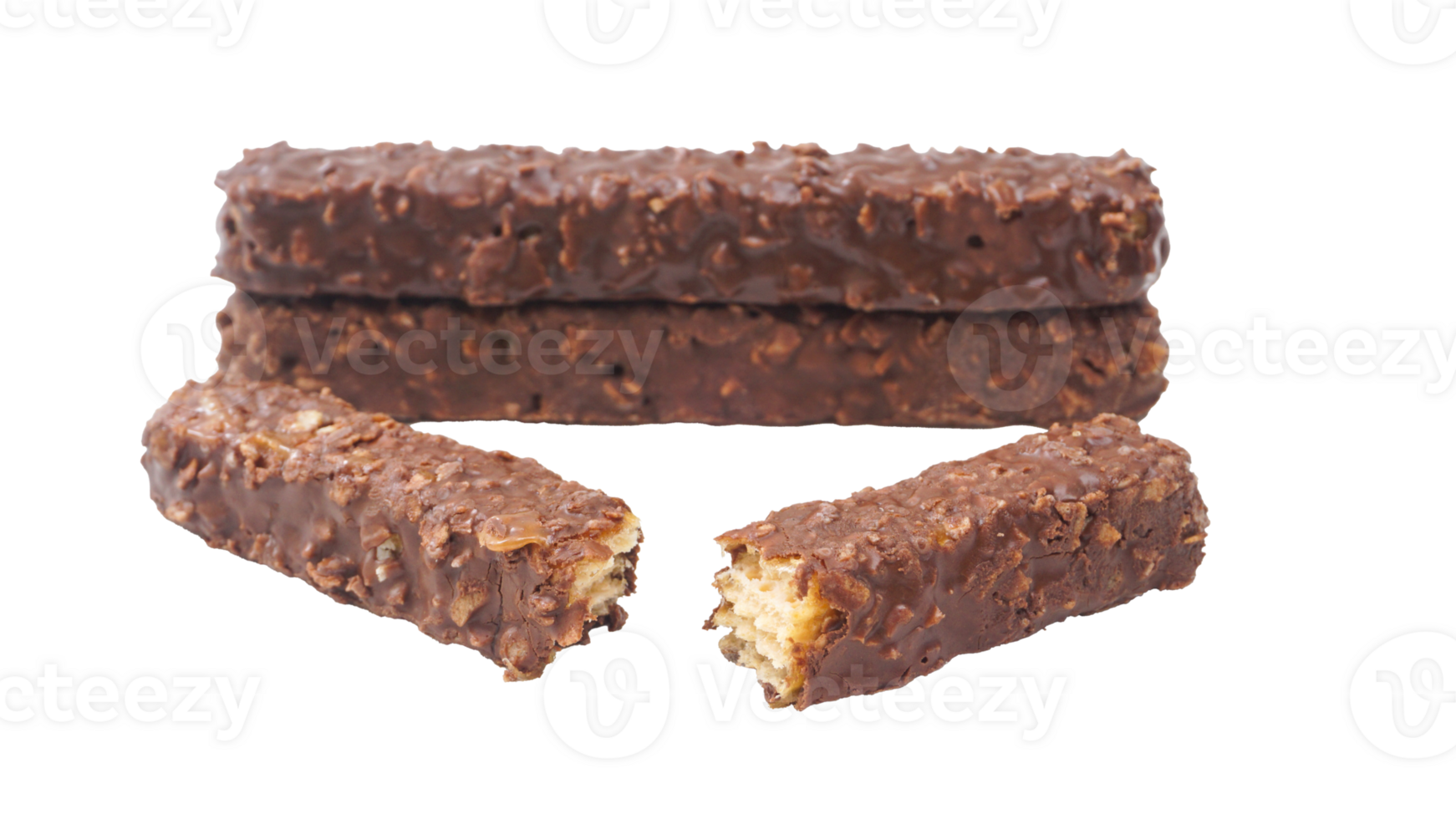 Crispy wafer bars with gooey caramel and chocolate coating isolated on transparent background png