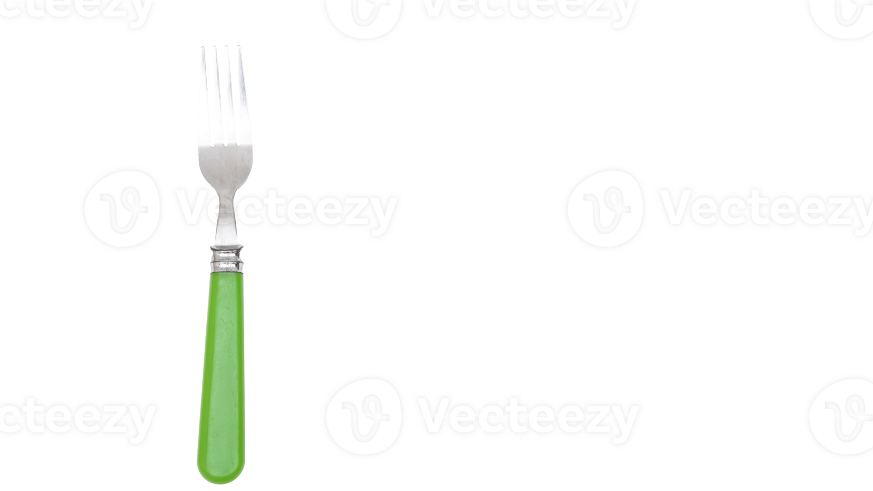 Stylish stainless steel fork with green handle isolated on transparent background png