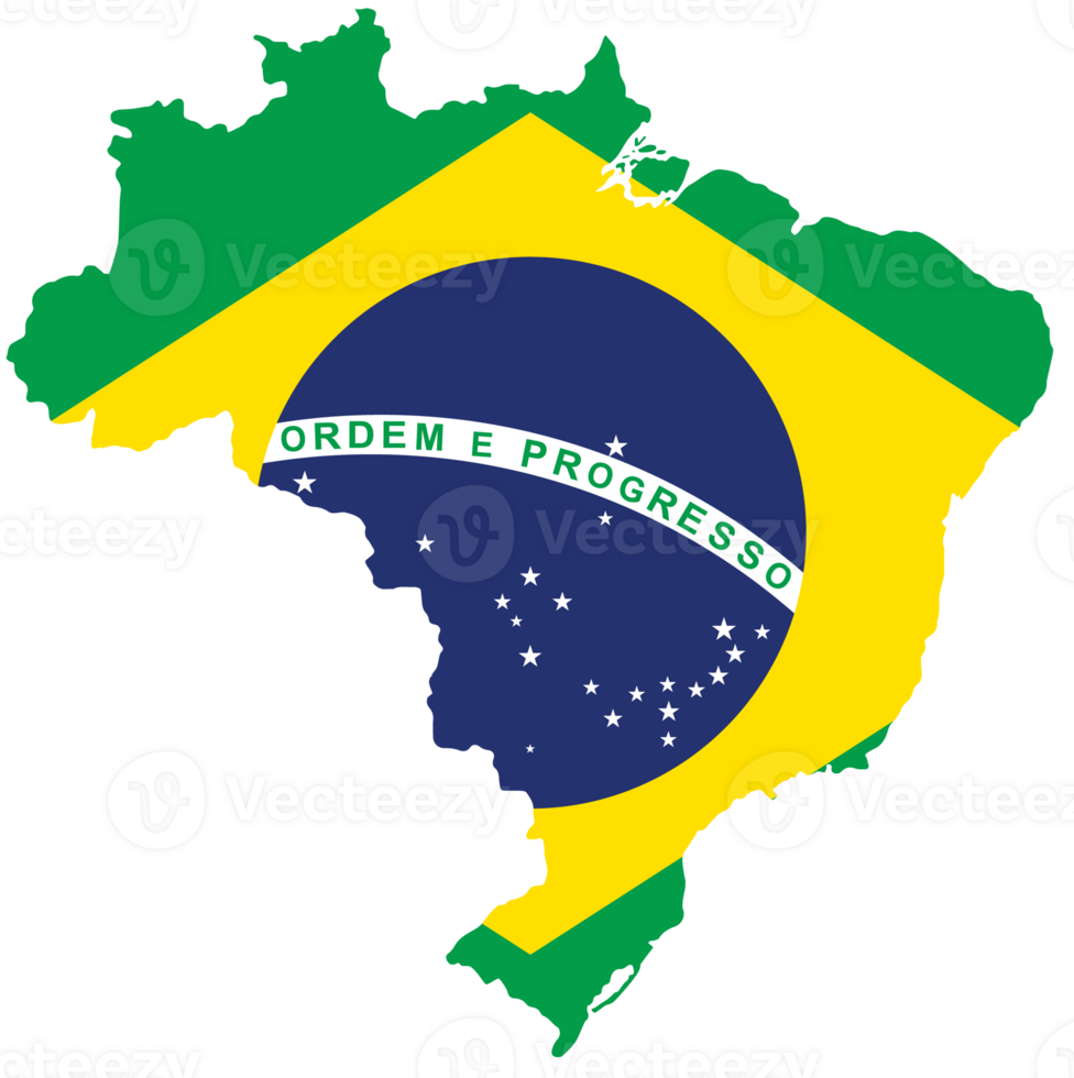 Brazil map with the national flag inside png