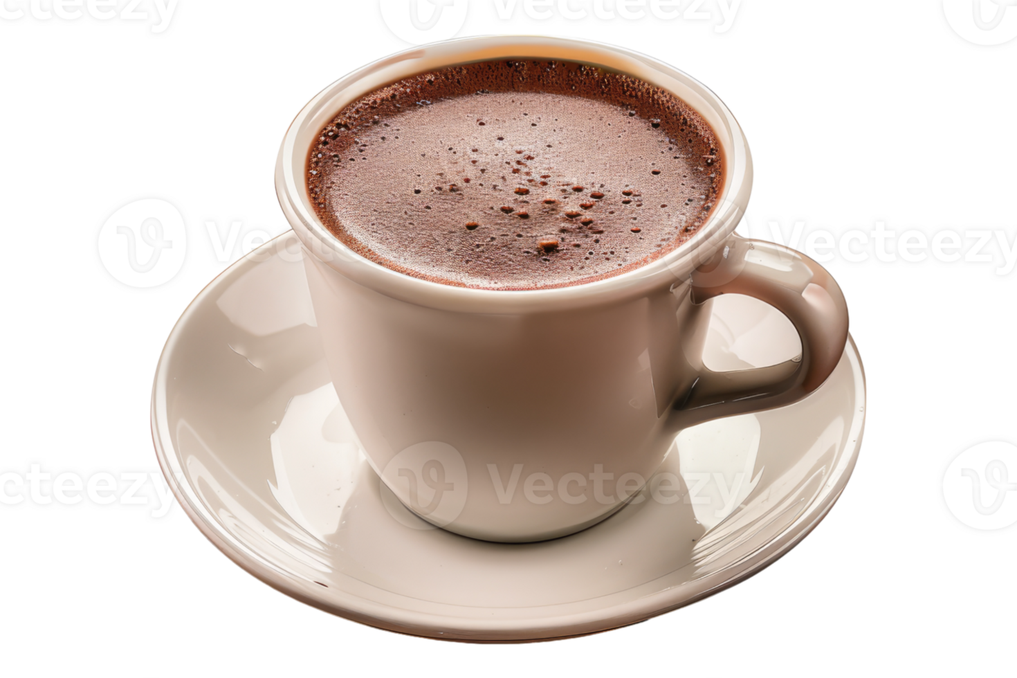 A cup of hot chocolate on saucer isolated on transparent background png