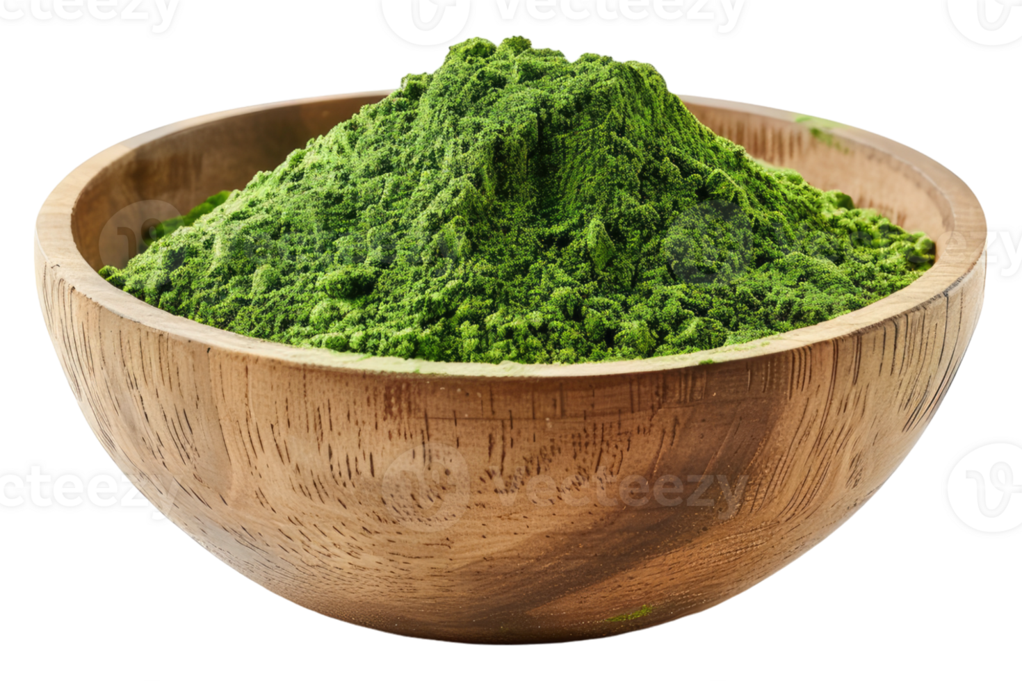 A wooden bowl filled with vibrant green color isolated on transparent background png