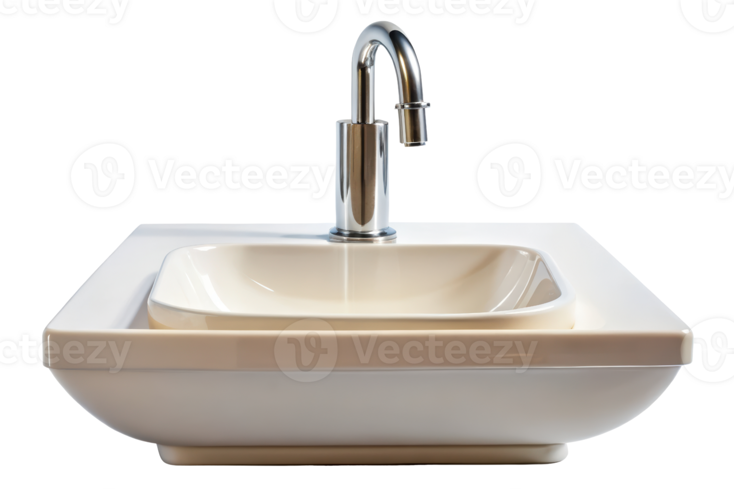 Stylish wash basin with modern faucet design isolated on a transparent background png