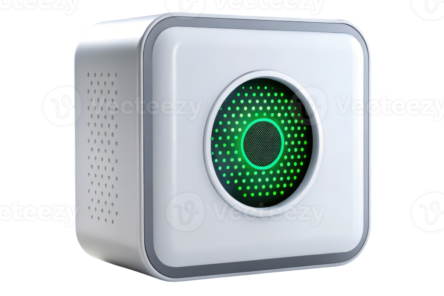 Modern air purifier with a glowing green light and sleek design isolated on a transparent background png
