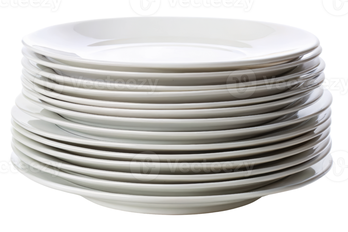 Stack of clean white plates ready for serving meals isolated on a transparent background png