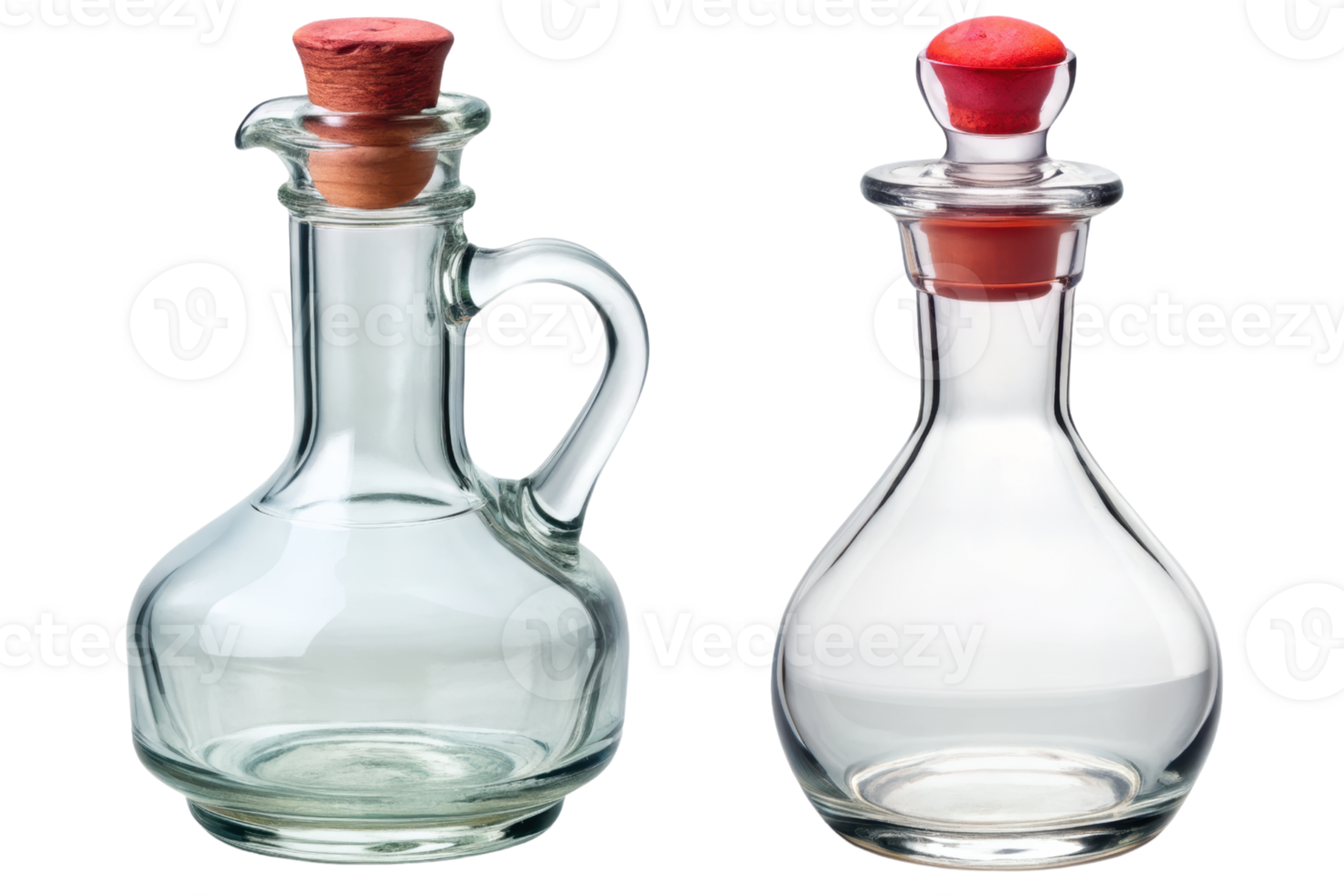 Elegant glass oil and vinegar decanters for dining isolated on a transparent background png