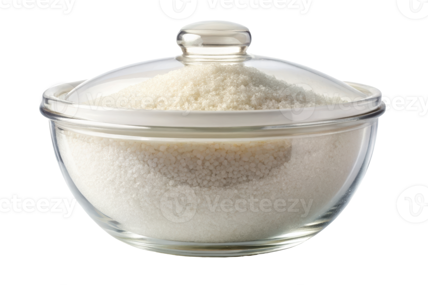 Glass jar filled with fine sugar for culinary use isolated on a transparent background png