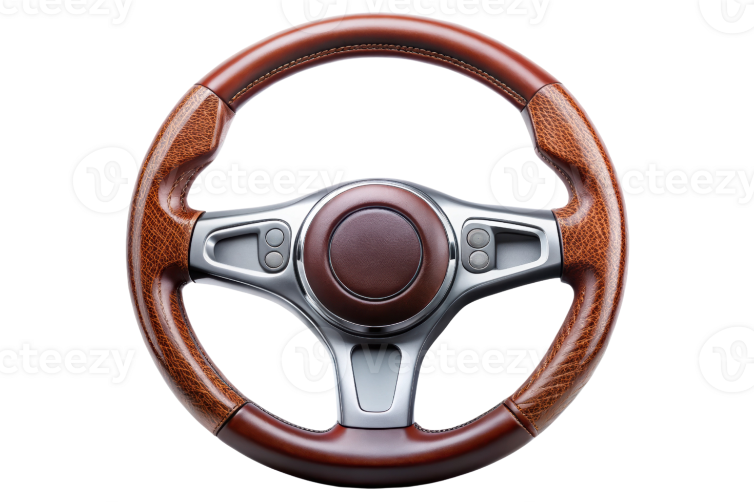 Stylish wooden steering wheel for a classic car interior isolated on a transparent background png