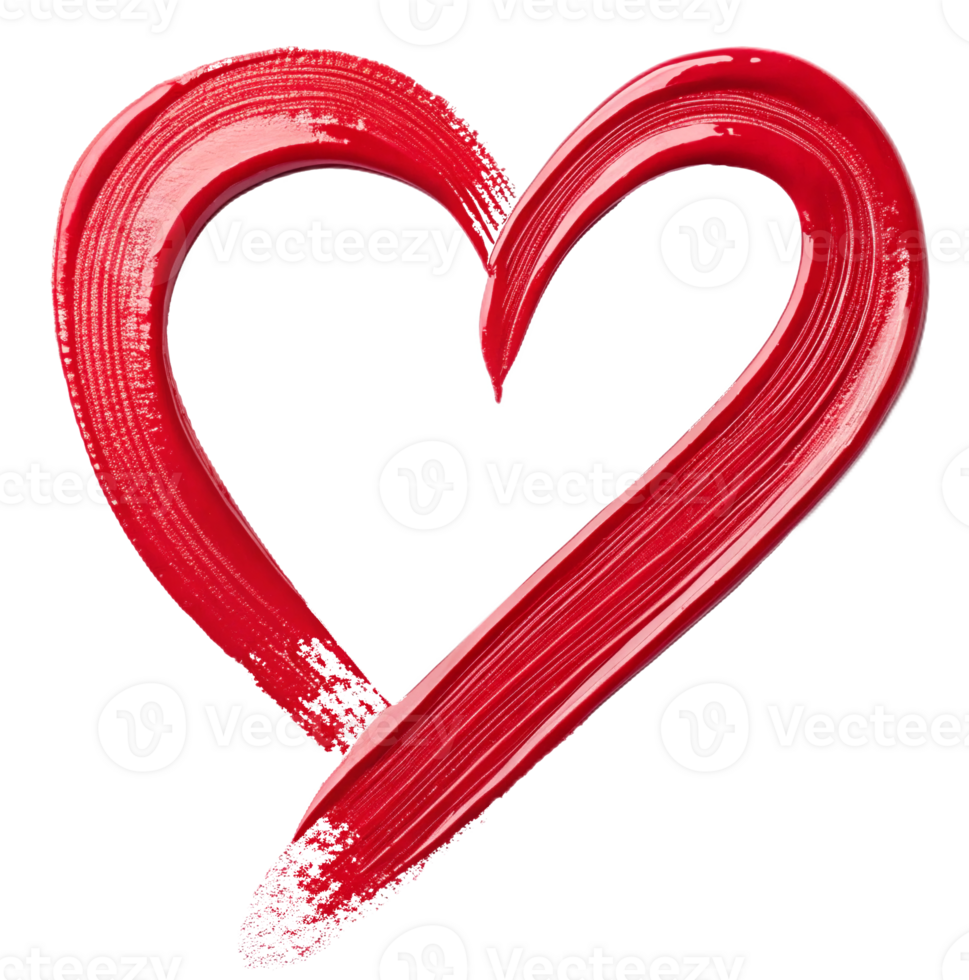 Red acrylic oil texture stroke heart form Valentine Day element png