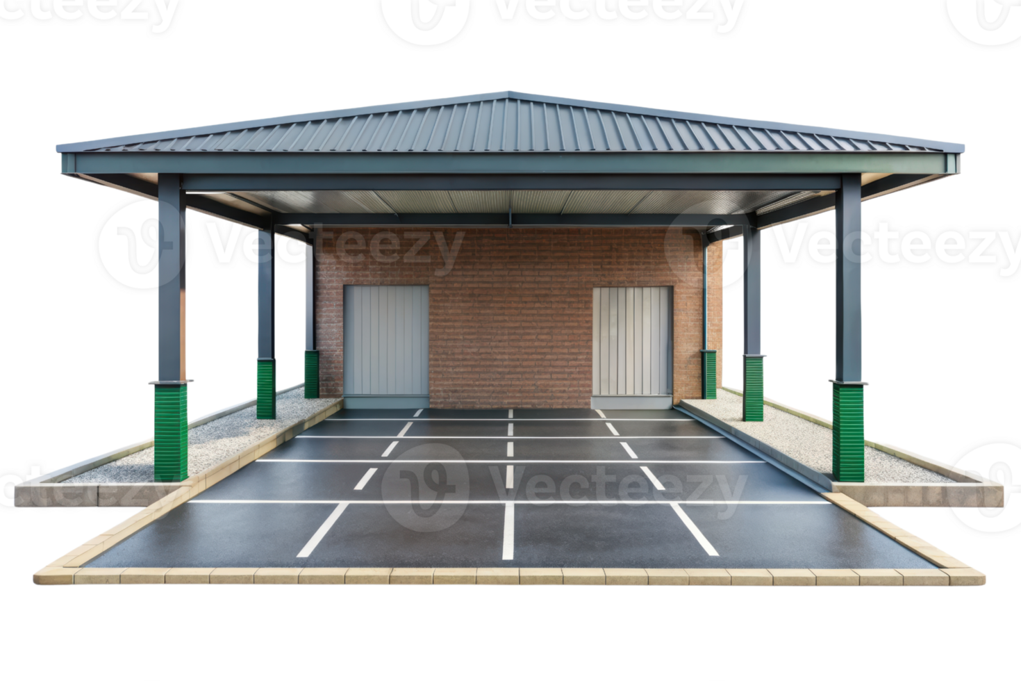 Spacious carport with a roof and two entrances isolated on a transparent background png