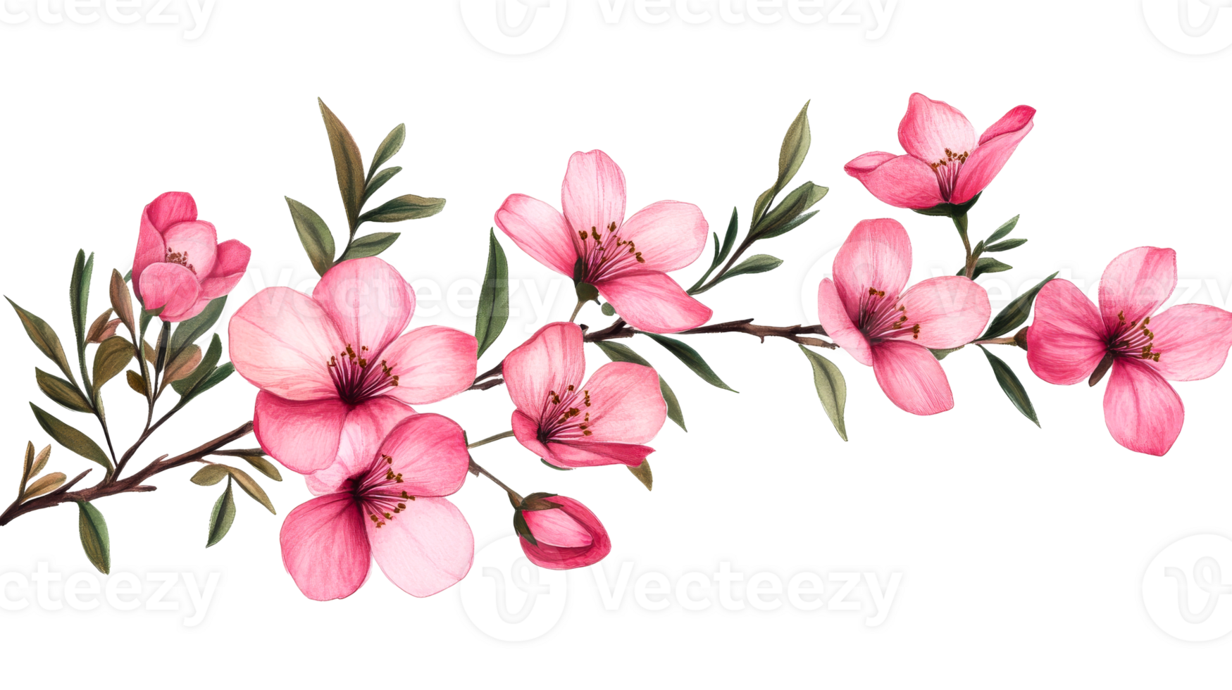 Pink blossoms branch, watercolor painting, delicate petals, floral art, cut out transparent png