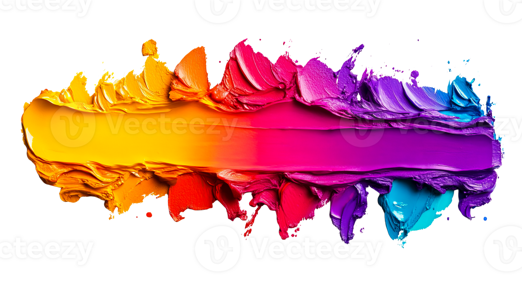 Vivid paint stroke in rainbow colors isolated on black, cut out transparent png