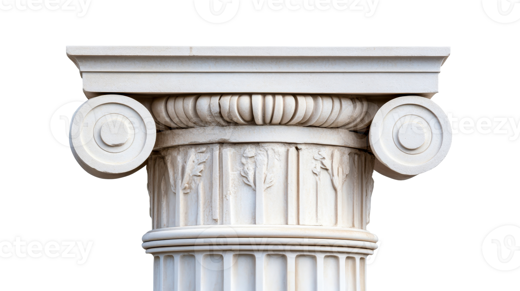 Classical Ionic column capital with volutes, ornate detail, cut out transparent png
