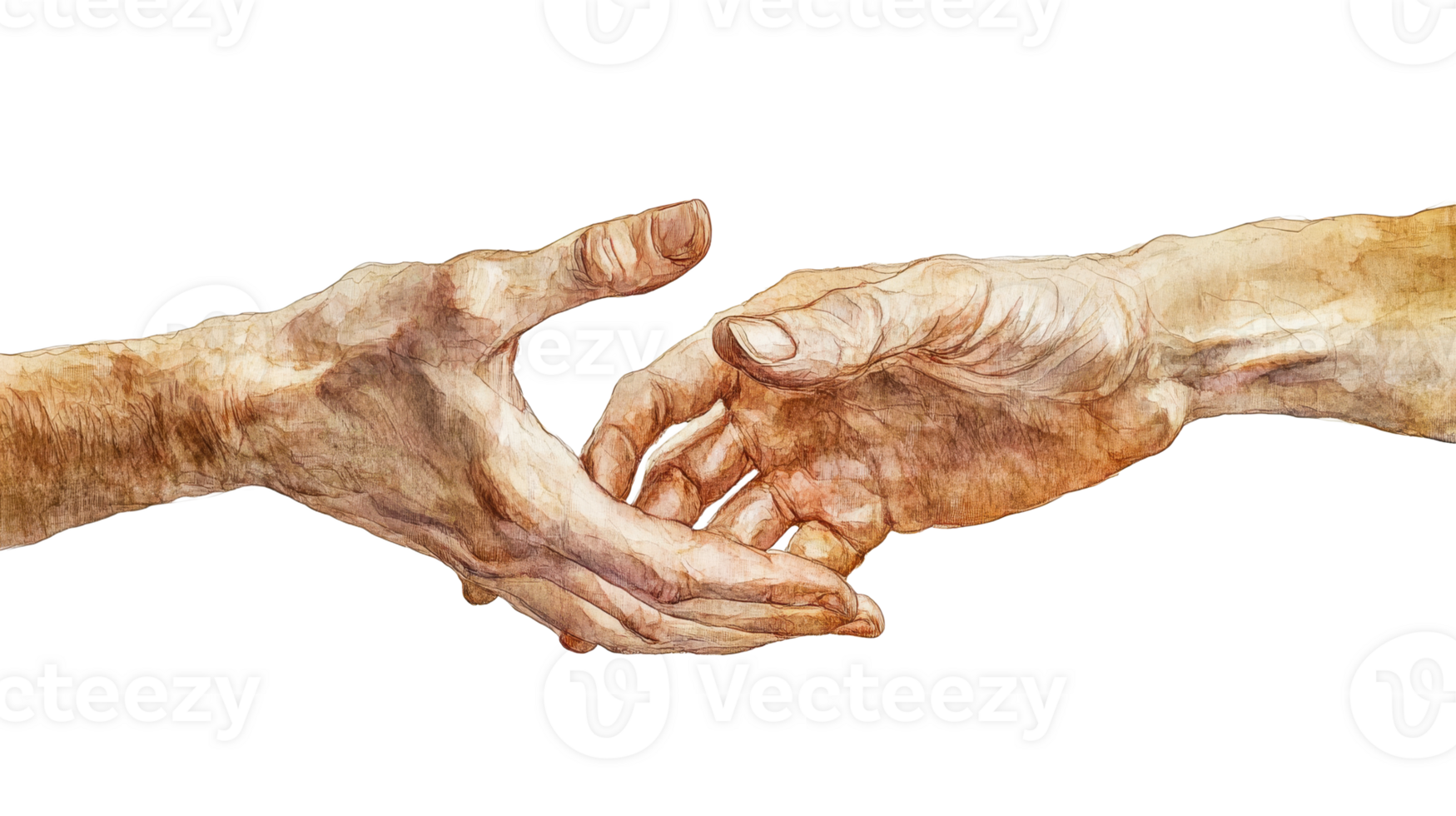 Two hands almost touching, delicate watercolor effect, cut out transparent png