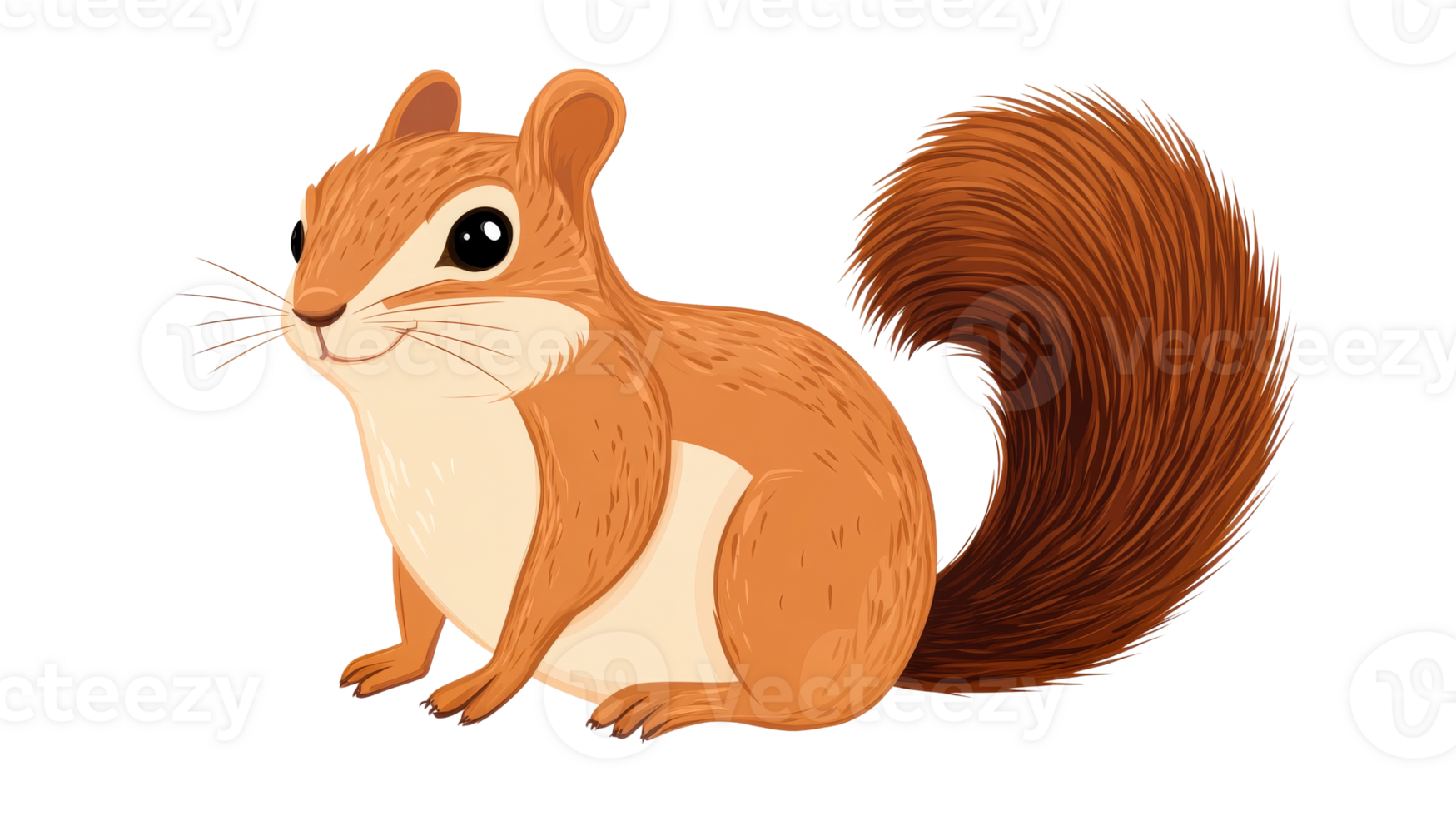 Charming squirrel with bushy tail sits upright, cut out transparent png