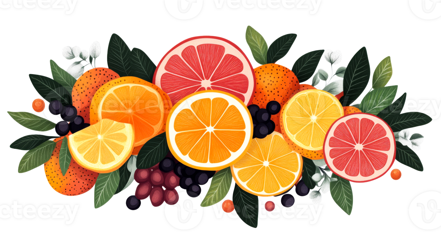 Citrus fruits variety assortment, grapefruit, orange, slice, leaves, cut out transparent png