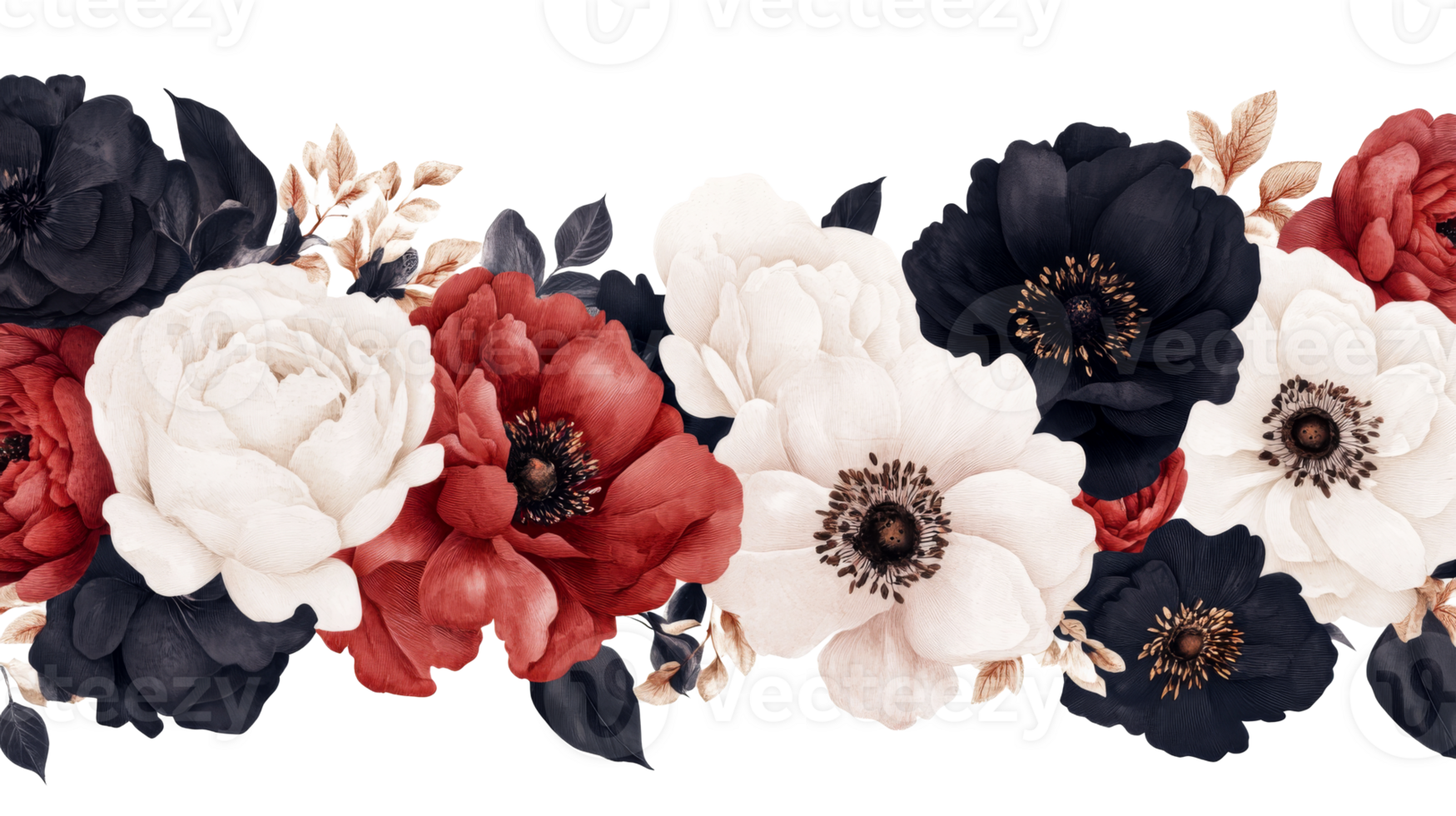 Elegant floral arrangement with dark and light flowers, cut out transparent png