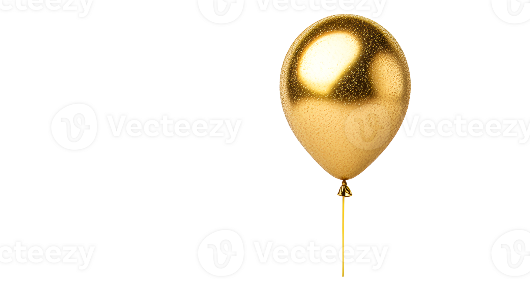 Golden celebration balloon with glitters on black background, cut out transparent png