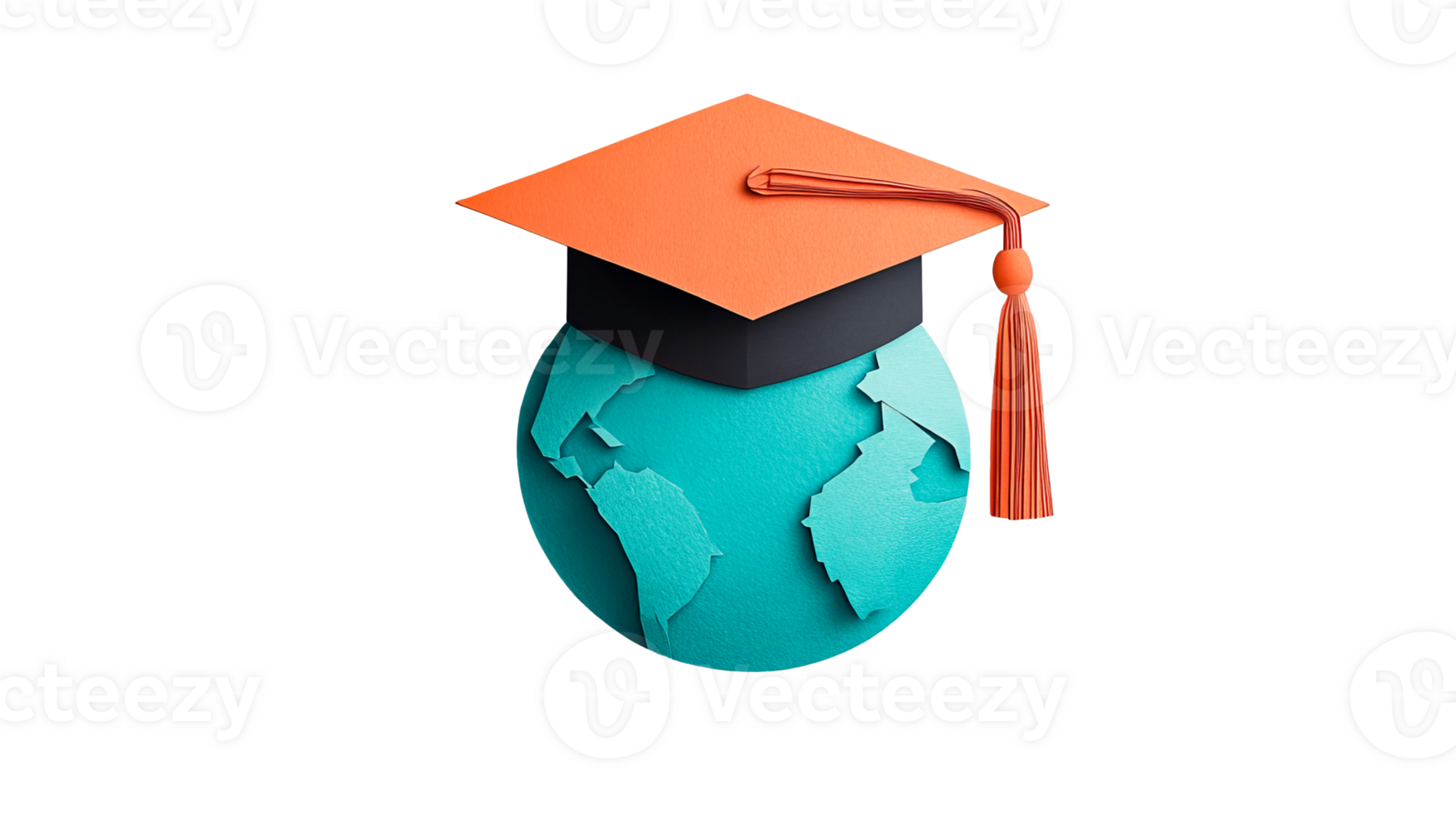 Global Education Icon with Graduation Cap, cut out transparent png
