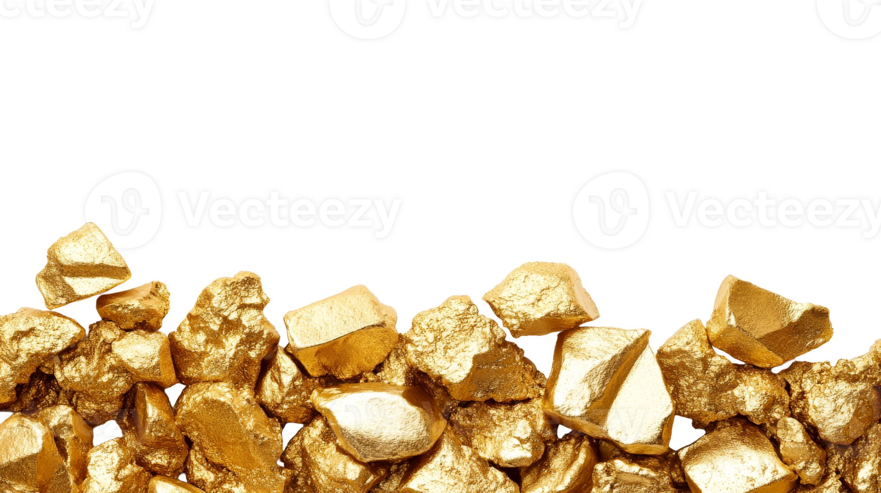 Heaps of golden nuggets glittering, precious gold, cut out transparent png