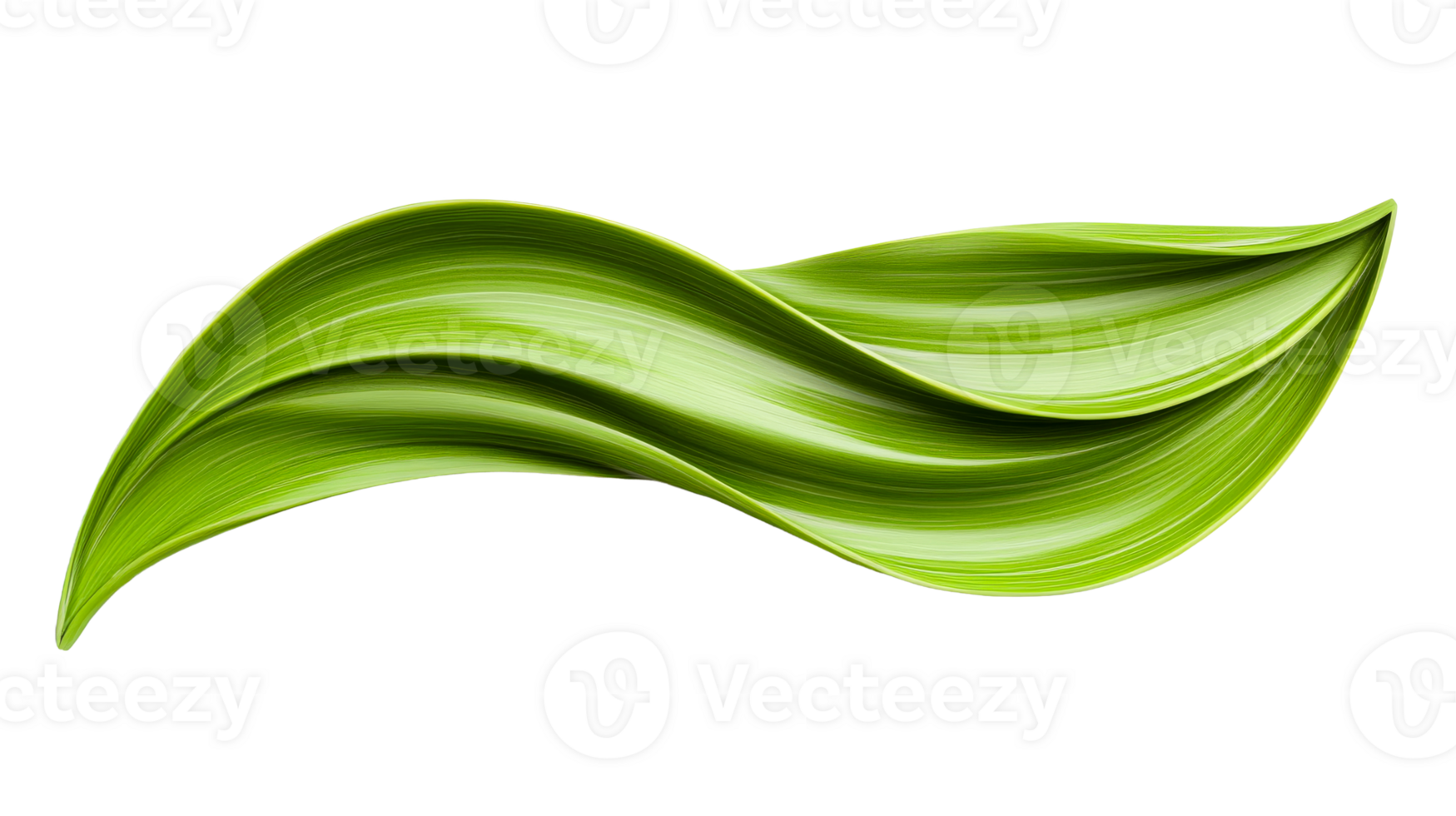 Green abstract wave ribbon with stripes pattern, cut out transparent png