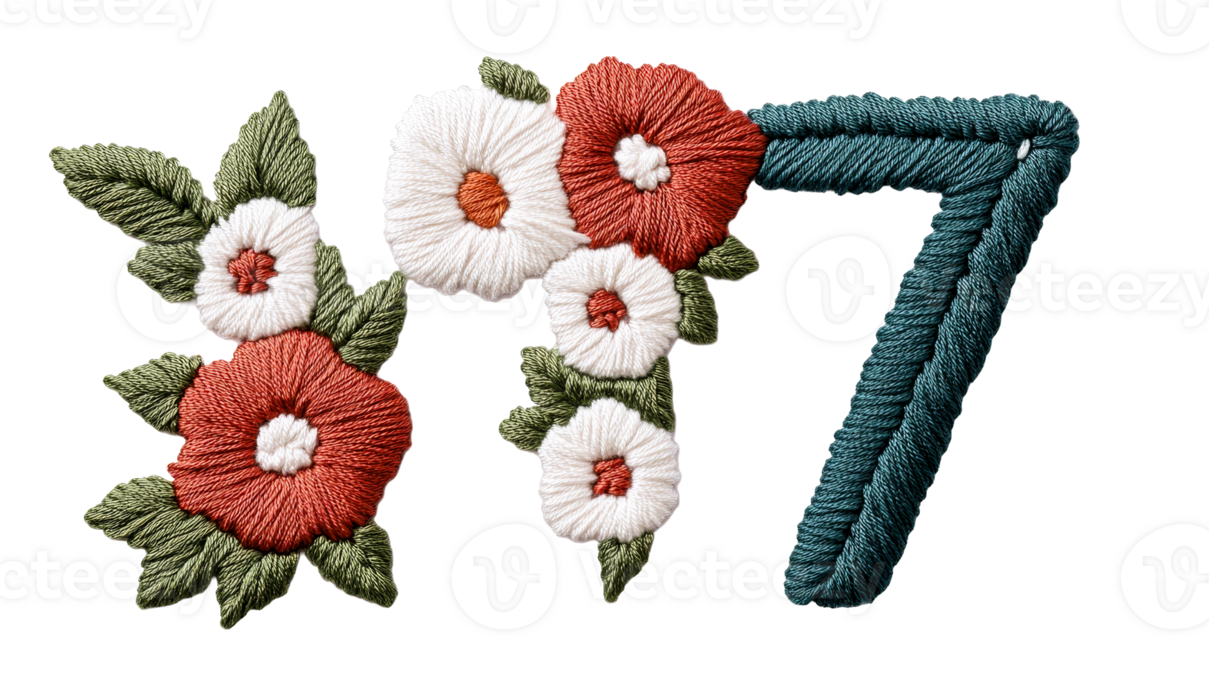 Elegant embroidered floral number 397, texture, symbol, element, cut out transparent png