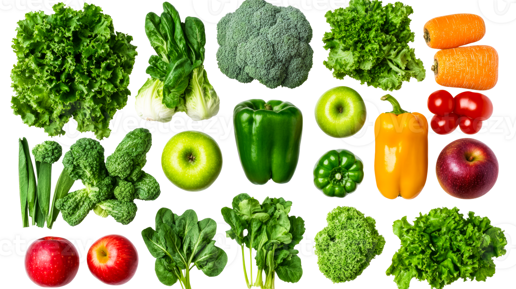 Assortment of fresh vegetables and fruits, healthy eating, cut out transparent png