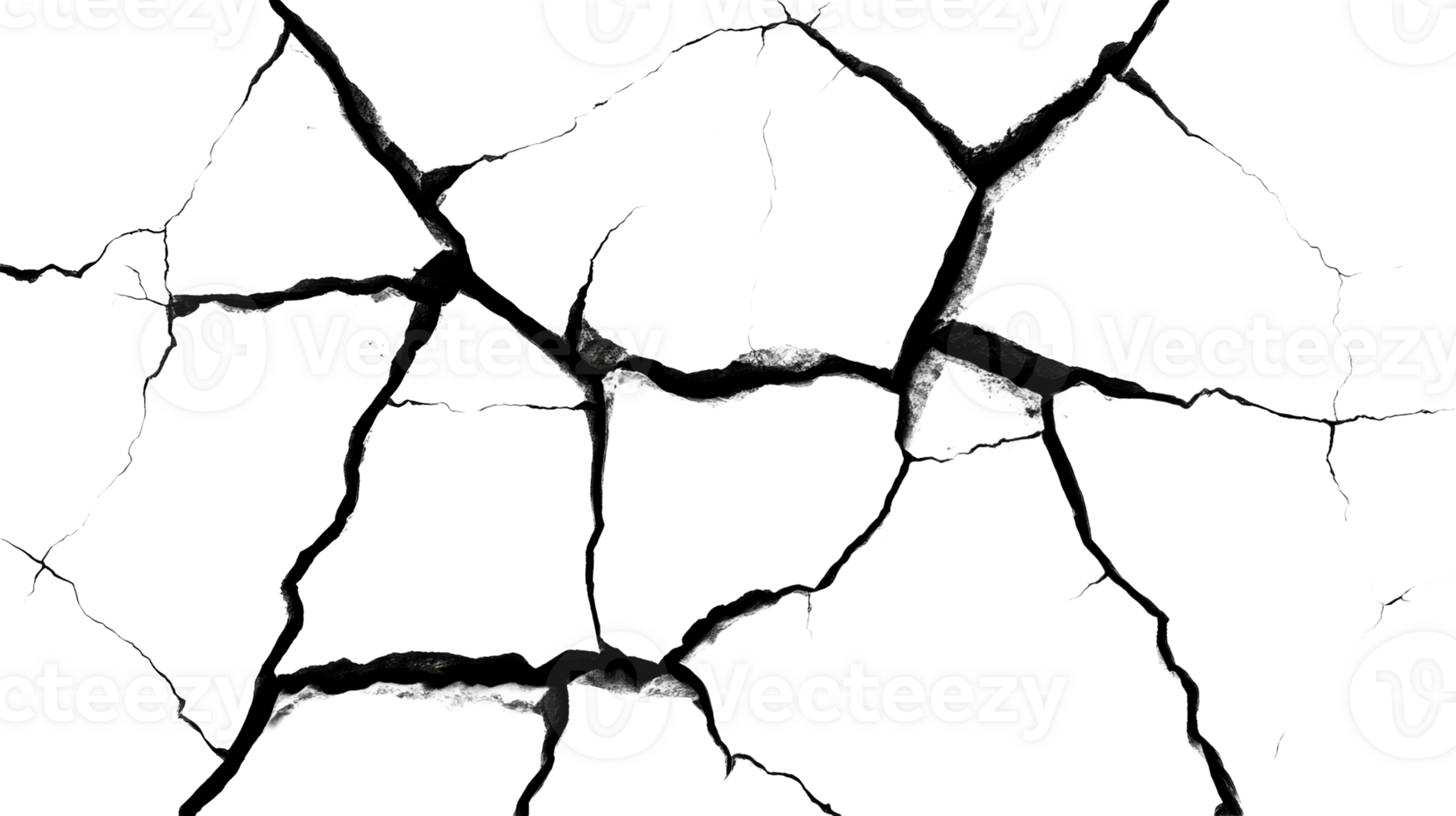 Cracks in a black surface with light inside, cut out transparent png