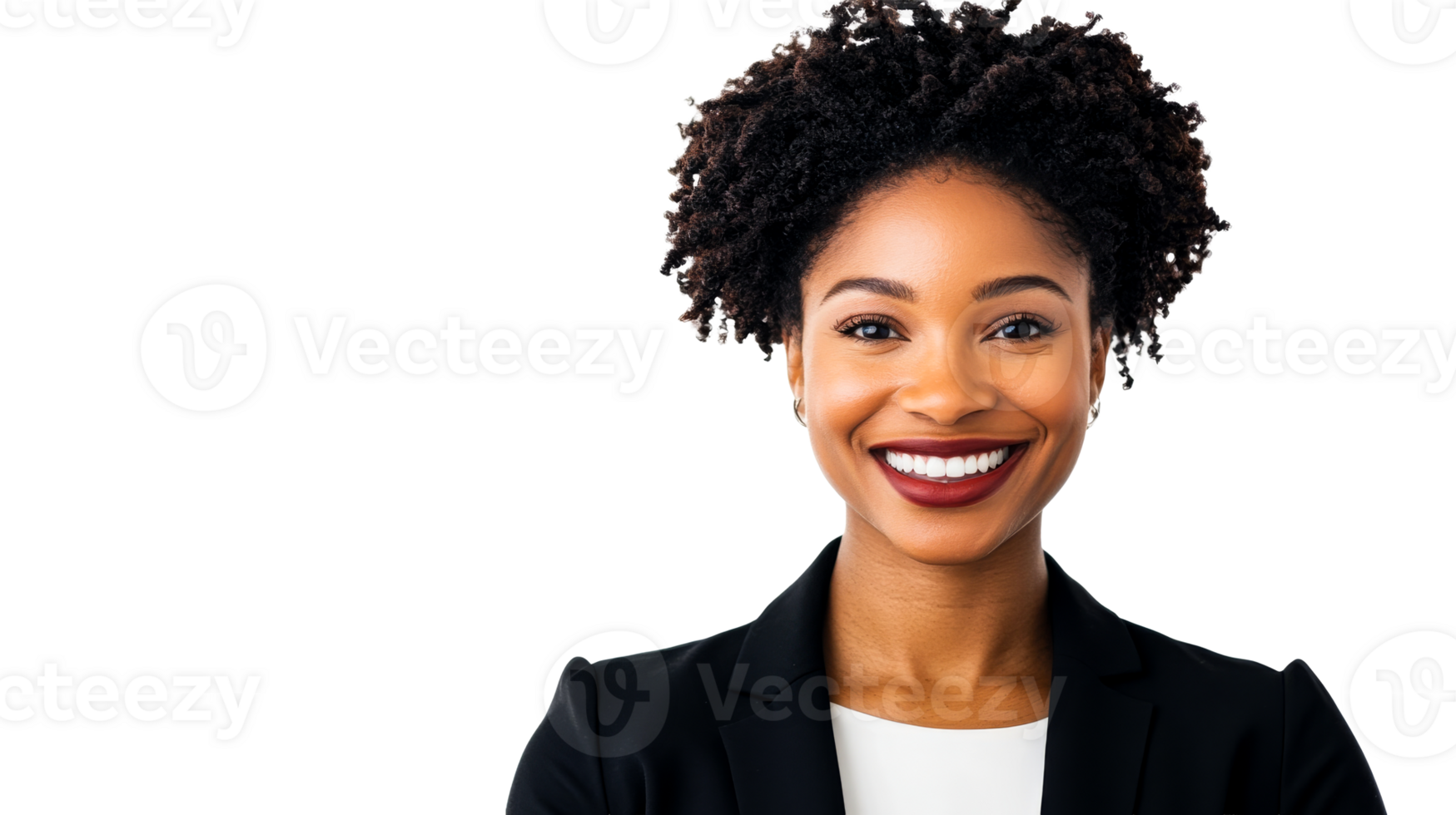 Smiling ethnic woman in suit looking to camera, business portrait, cut out transparent png