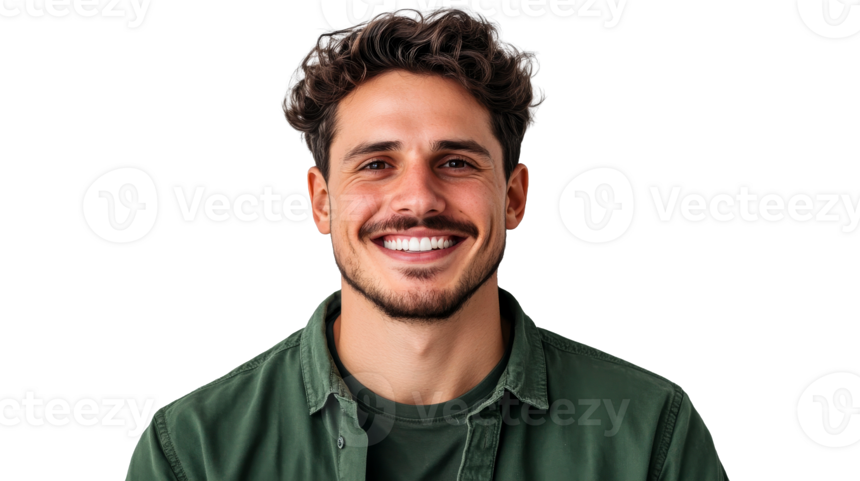 Smiling attractive male with beard poses, cut out transparent png