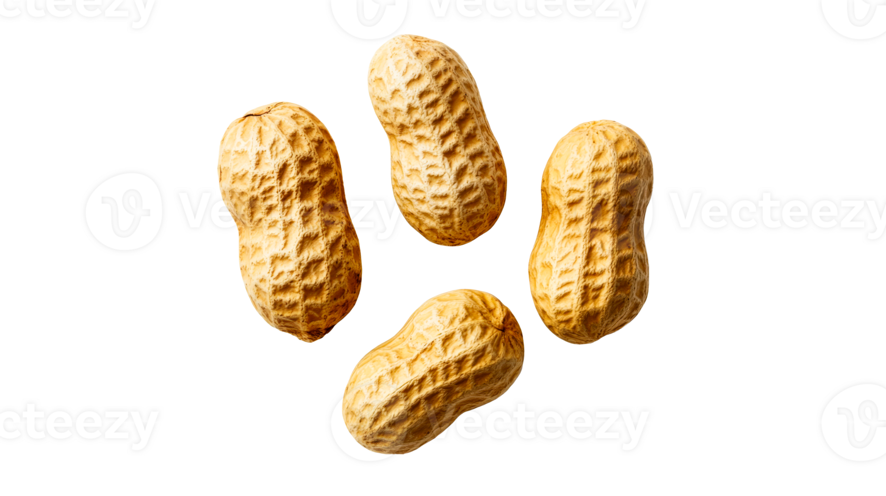 Group of raw peanuts with shells isolated on black background, cut out transparent png