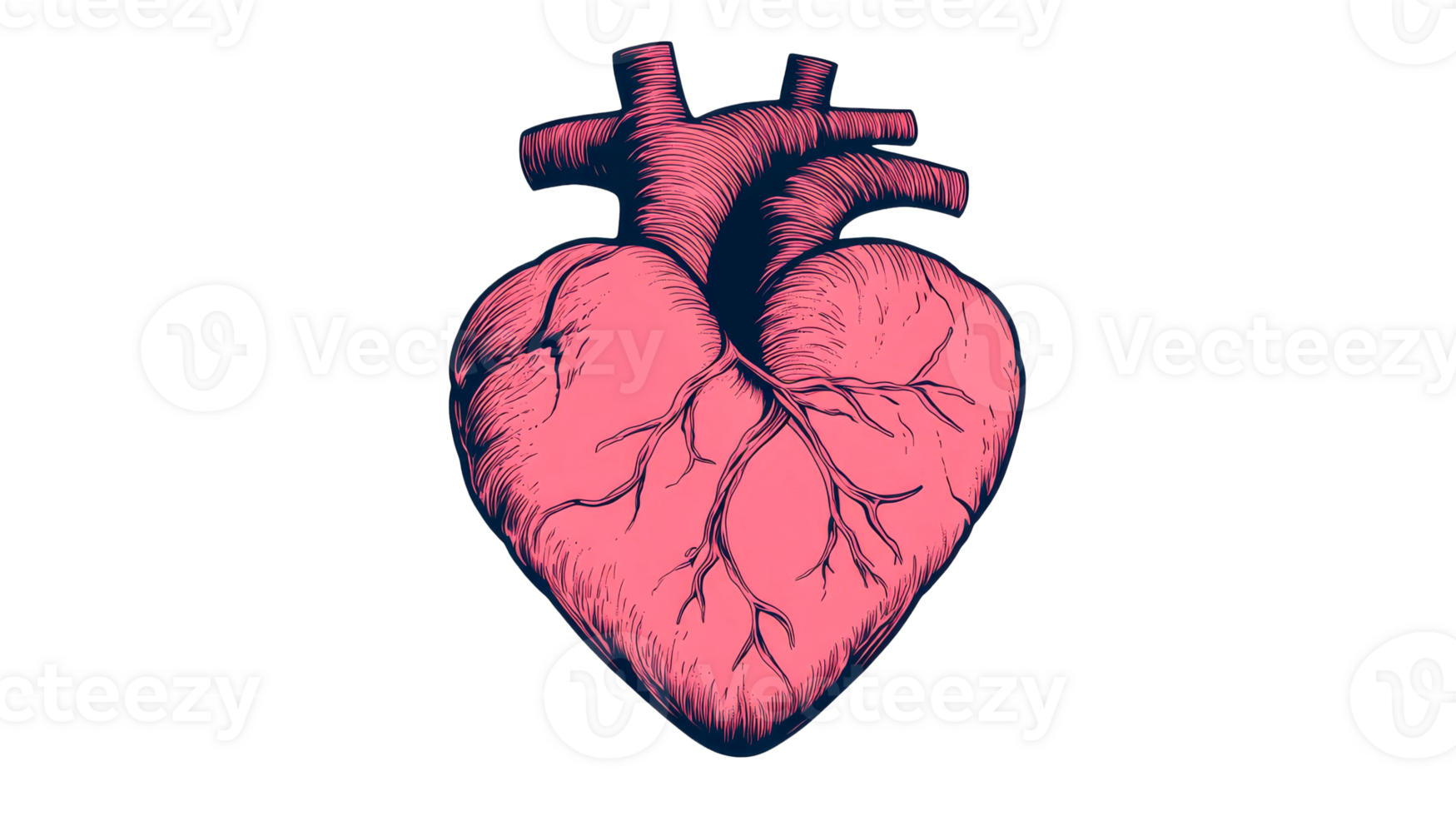Anatomical heart in graphic style, in pink and blue colors, cut out transparent png