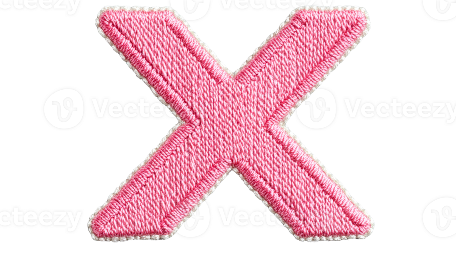 Embroidered pink letter X, crafted with neat stitches, isolated , cut out transparent png