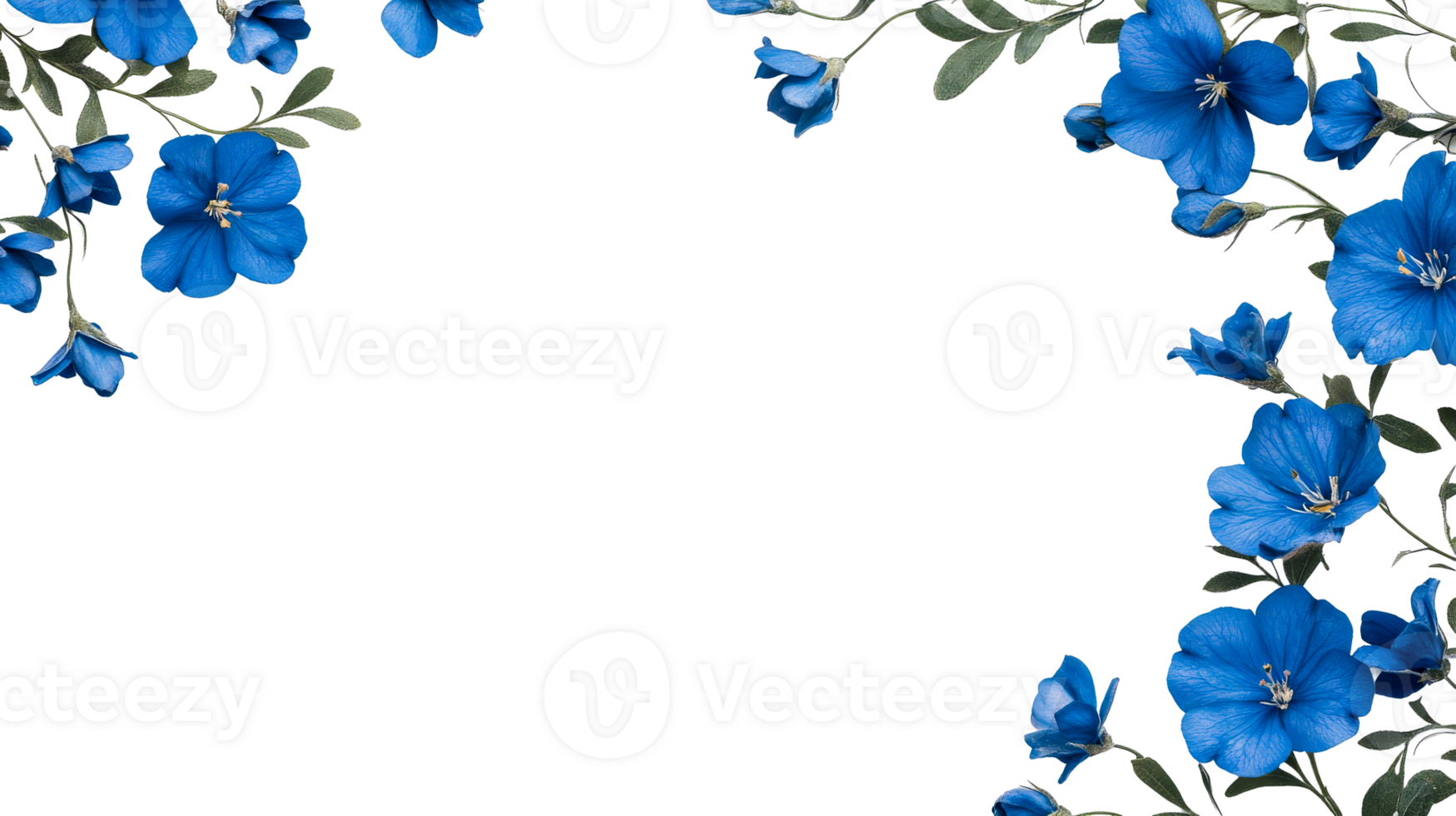 Blue floral frame, flowers, corner arrangement, elegant decoration, cut out transparent png
