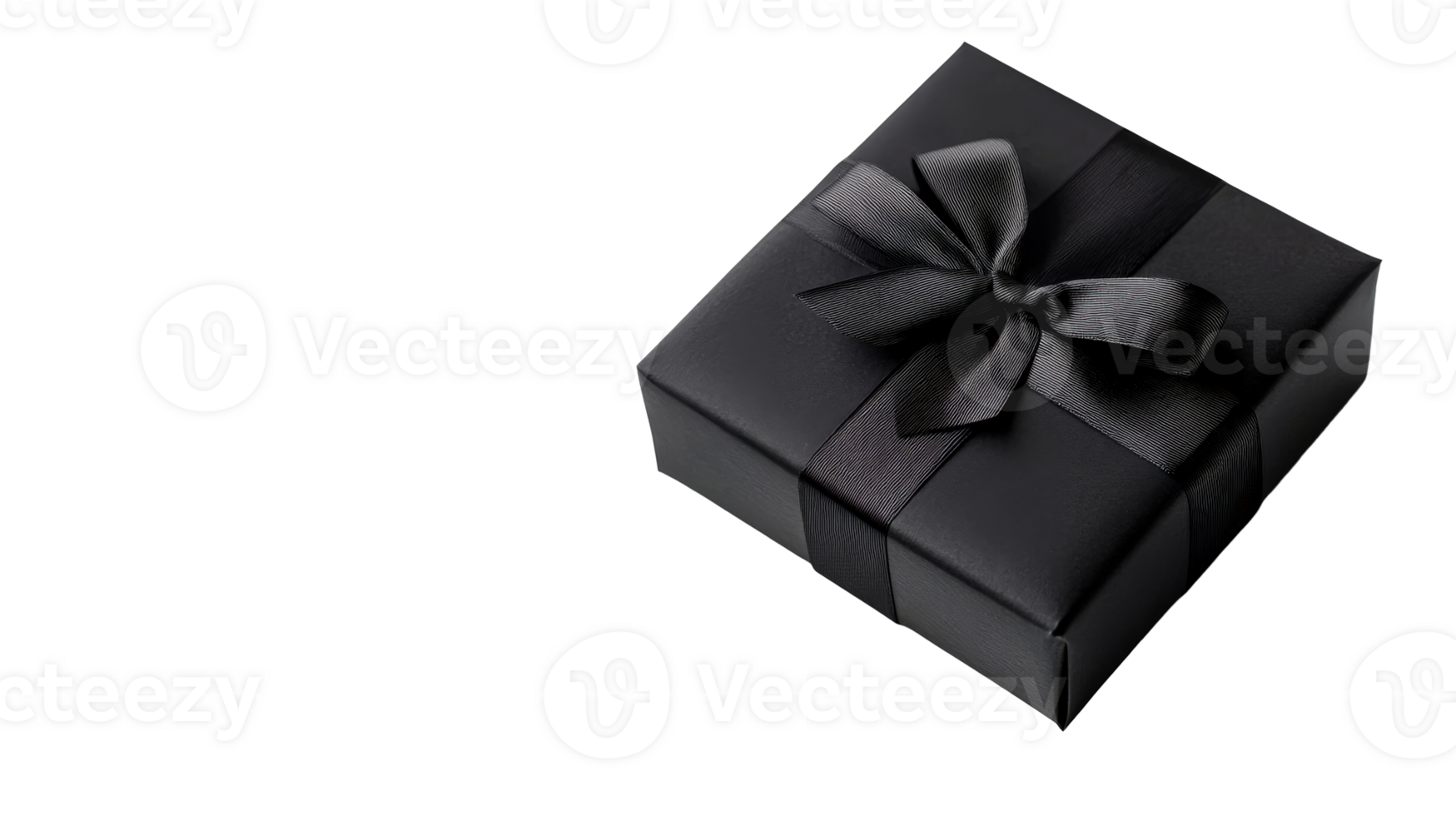Elegant black gift box with ribbon bow, cut out transparent png