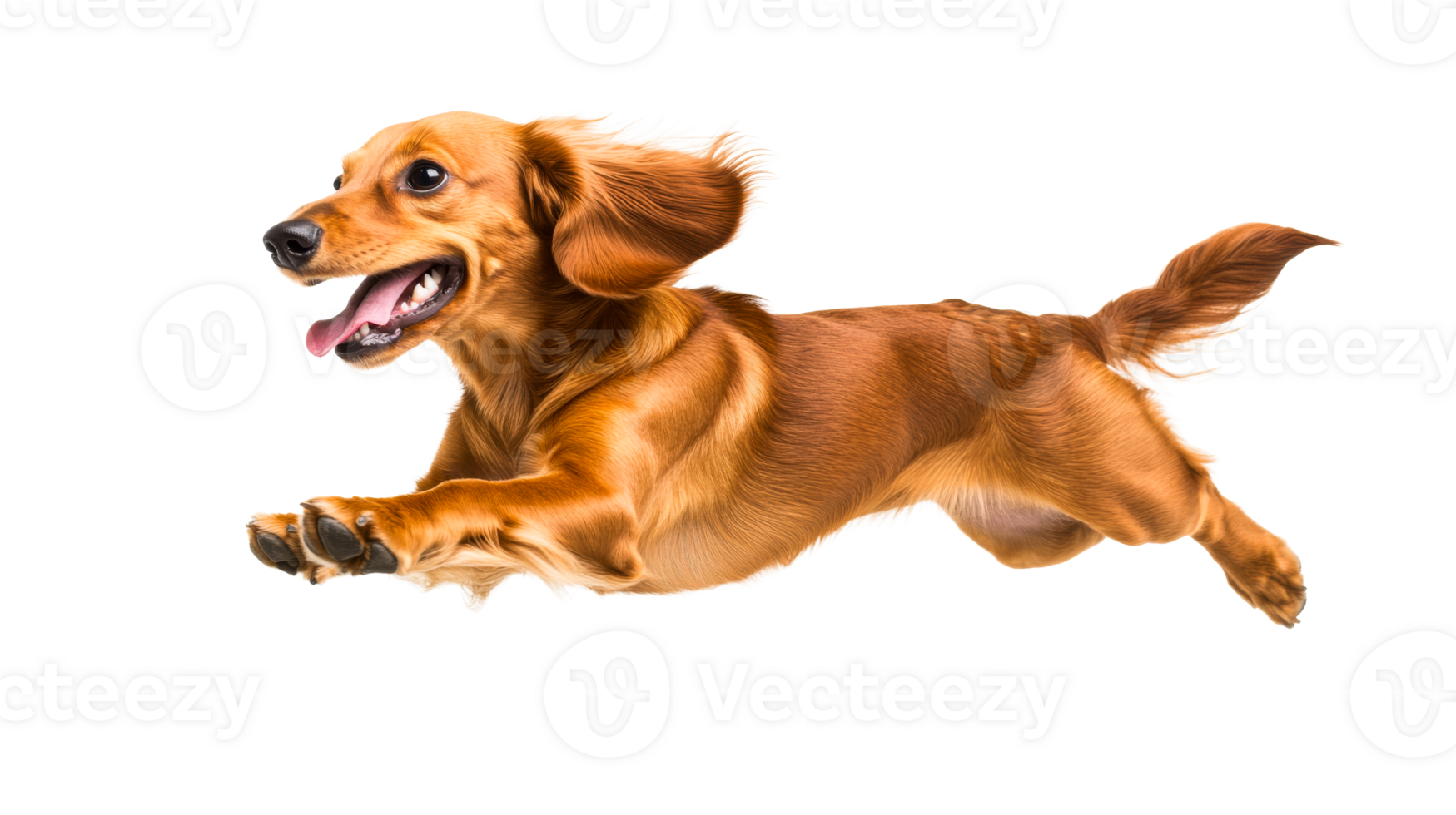 Joyful dachshund jumps with tongue sticking out, pet, cut out transparent png