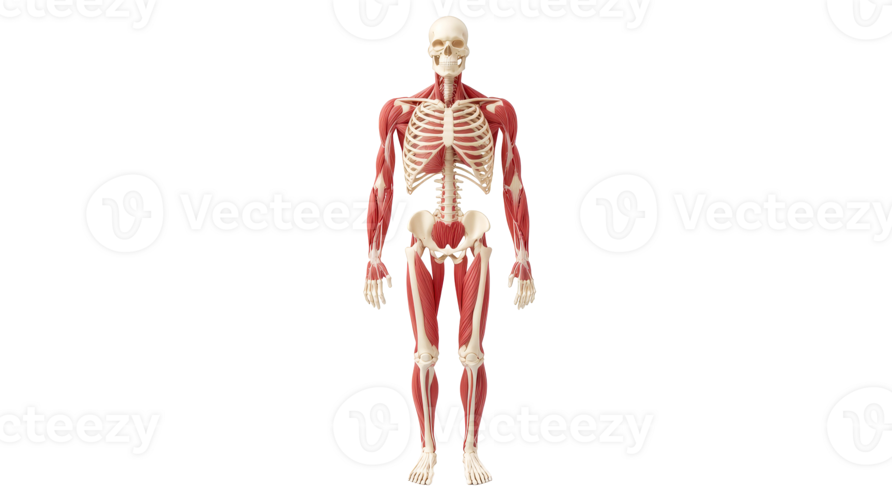 Human muscular system anatomy visualization, skeletal structure , cut out transparent png
