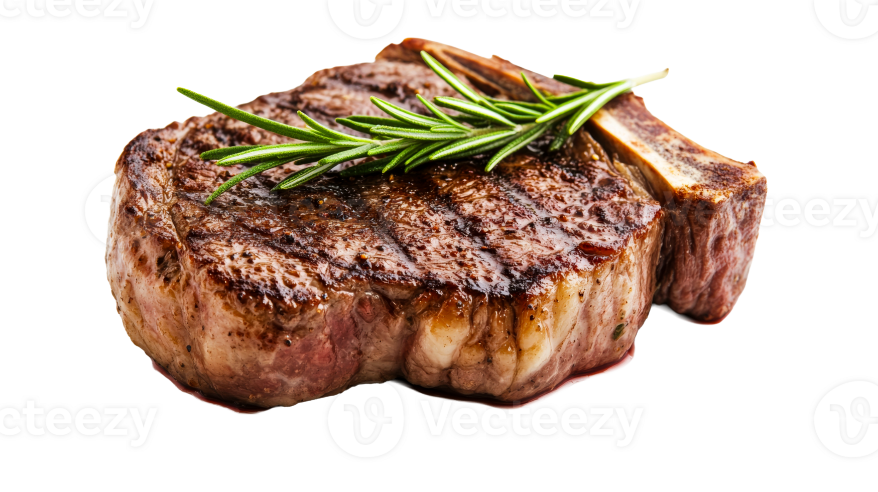 Juicy ribeye steak with rosemary garnish, tasty beef, cut out transparent png