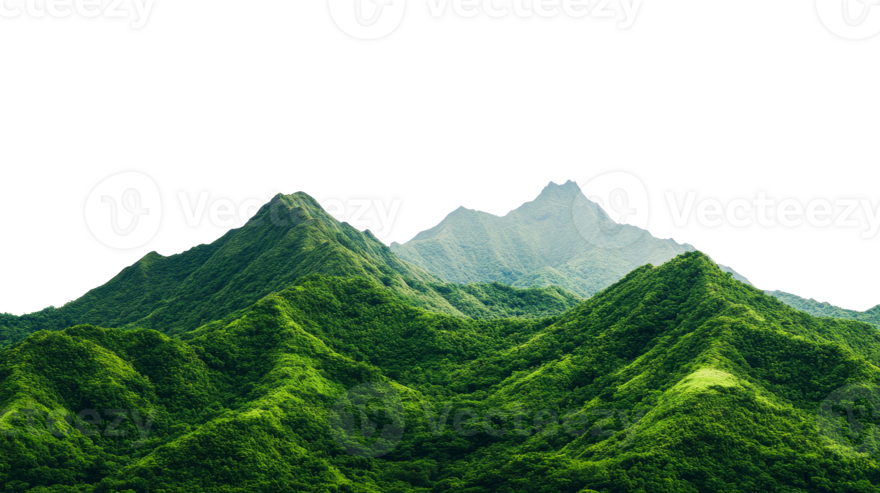 Tropical mountain range with lush greenery, jungle, landscape, cut out transparent png