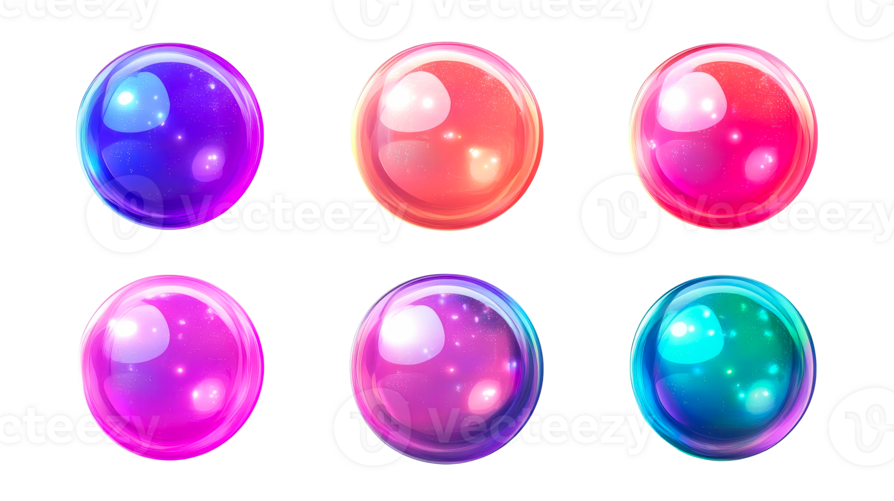 Colorful glass bubbles set, abstract spheres, different shades, cut out transparent png