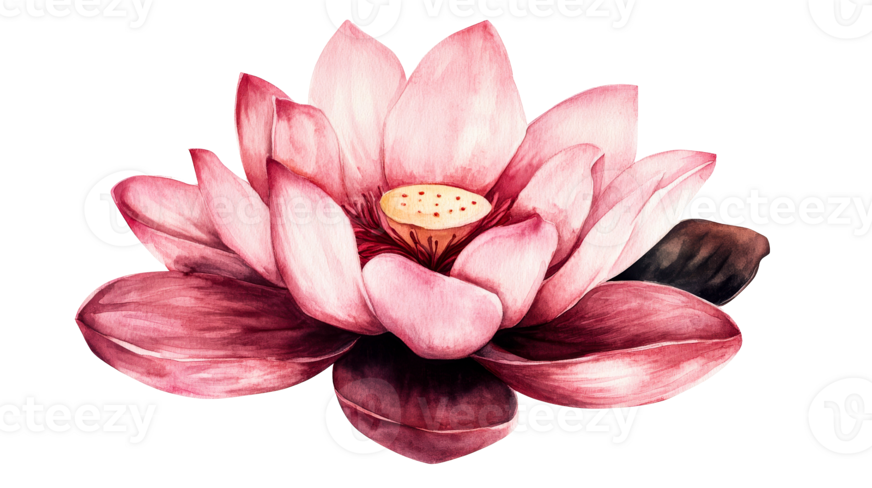 Delicate watercolor illustration of pink lotus flower, cut out transparent png