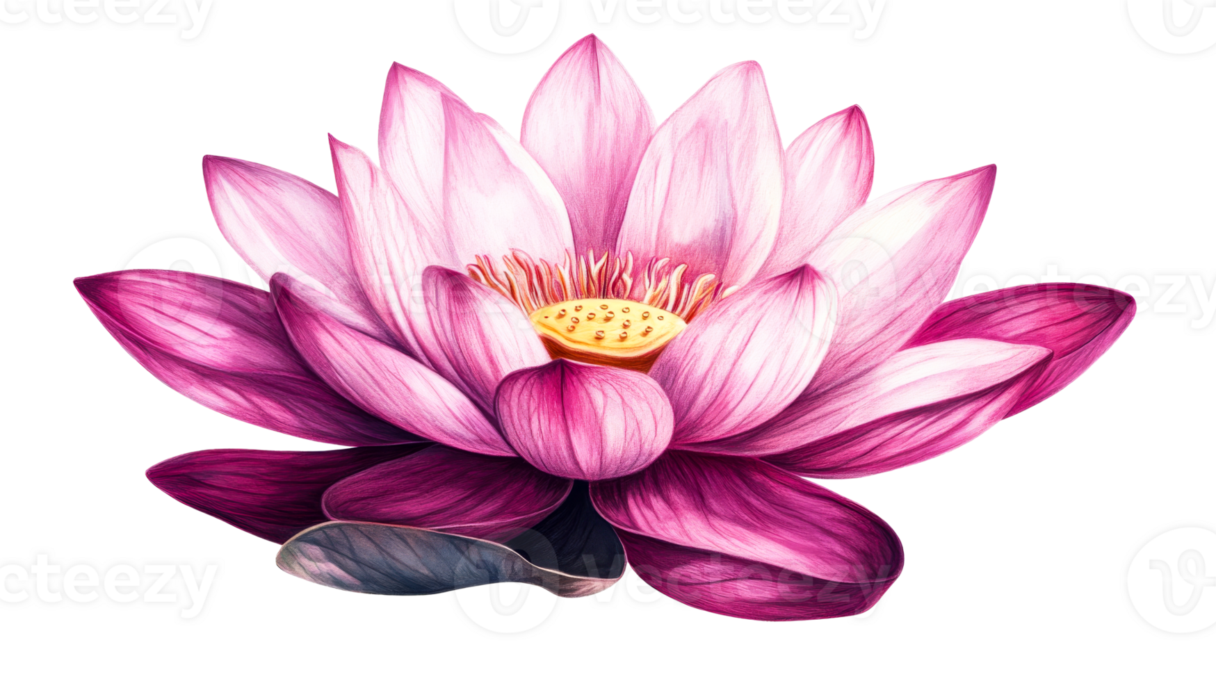 Vibrant lotus flower illustration with detailed petals, cut out transparent png