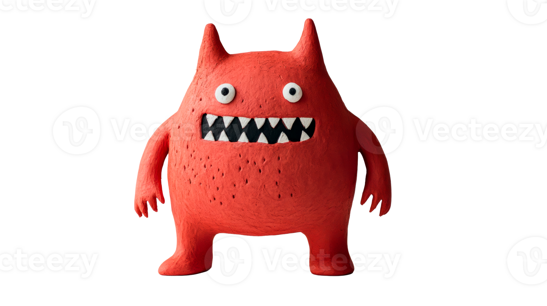 Cartoon red monster isolated on black background, cut out transparent png