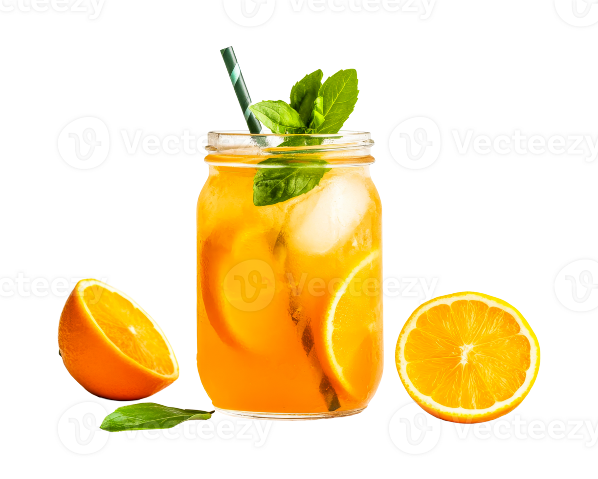 Refreshing Orange Drink with Mint in Mason Jar, cut out transparent png