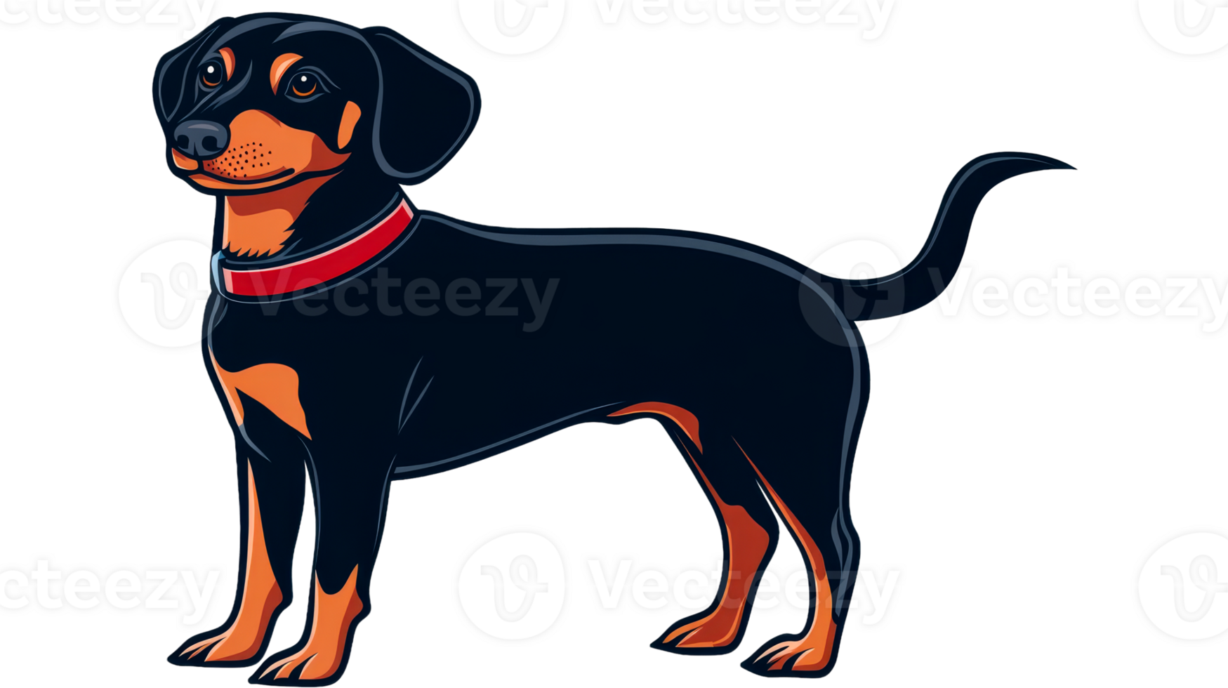 Animated image of a black and brown dog standing sideways, cut out transparent png