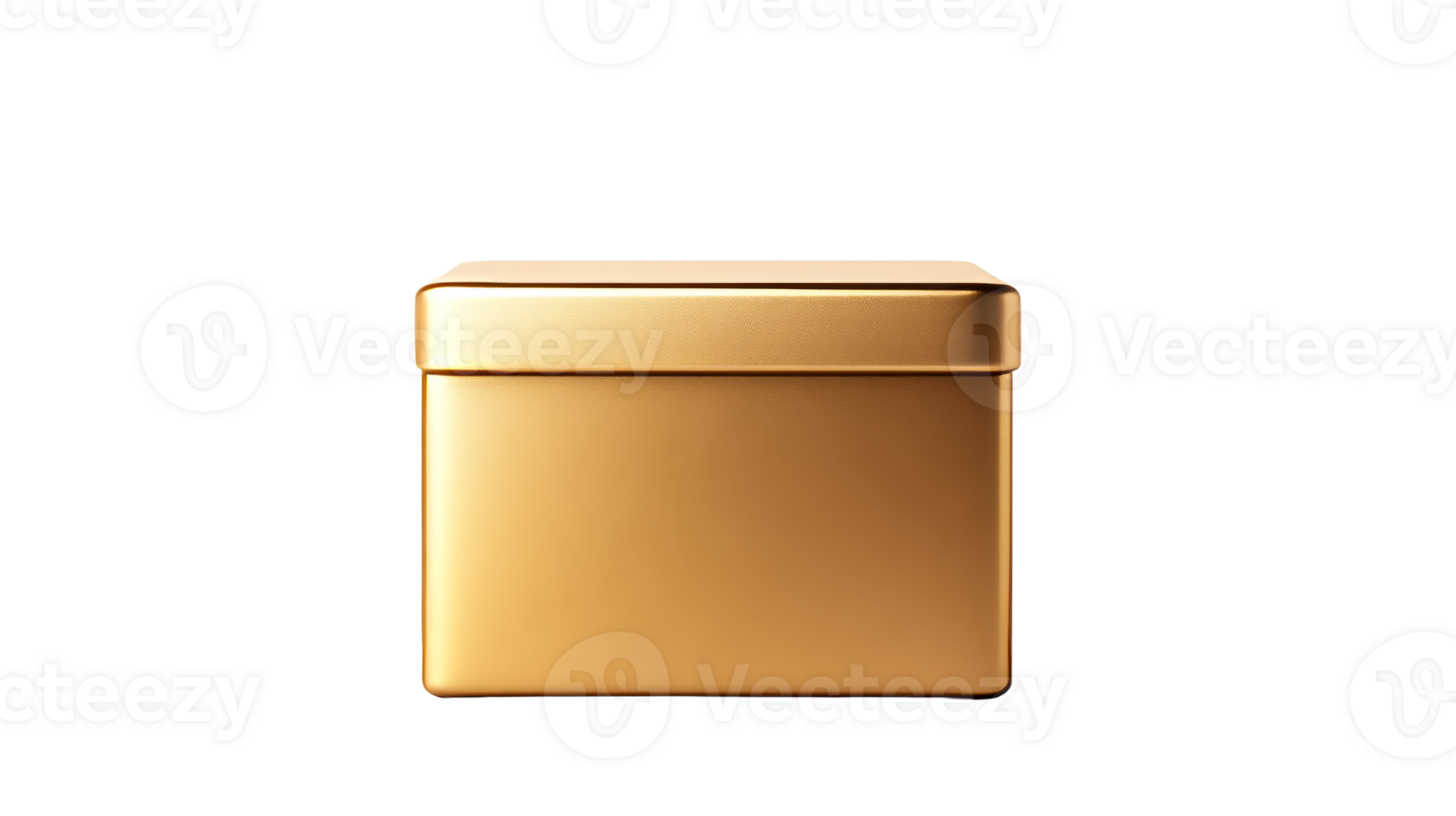 Golden metal box, packaging container design, mockup background, cut out transparent png