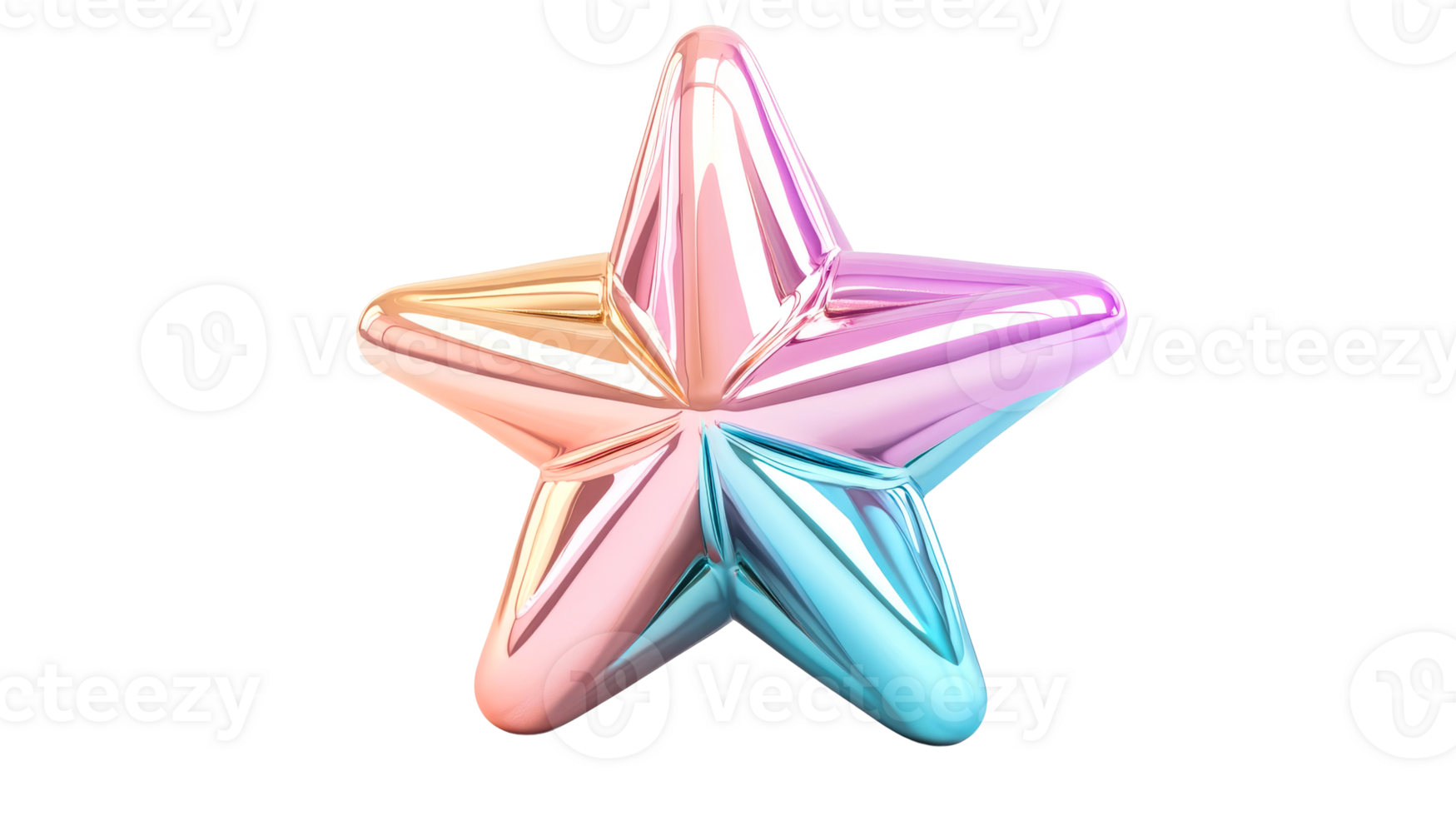 Metallic star with rainbow gradient, shiny object with smooth edges, cut out transparent png