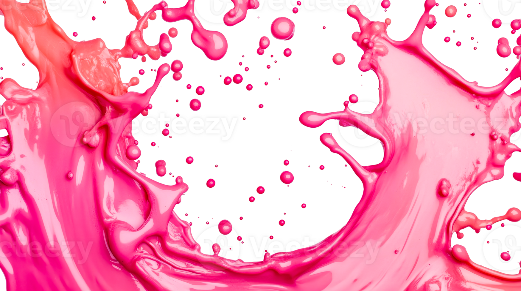Hot Pink Paint Splash with Droplets on Black, cut out transparent png