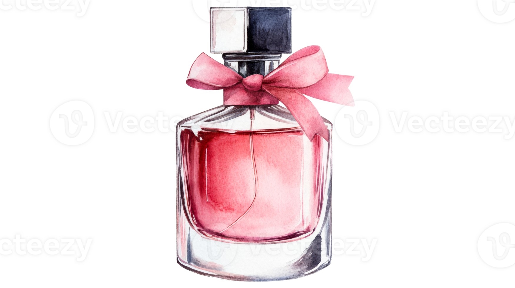 Perfume bottle pink bow, glass fragrance elegant luxury, cut out transparent png